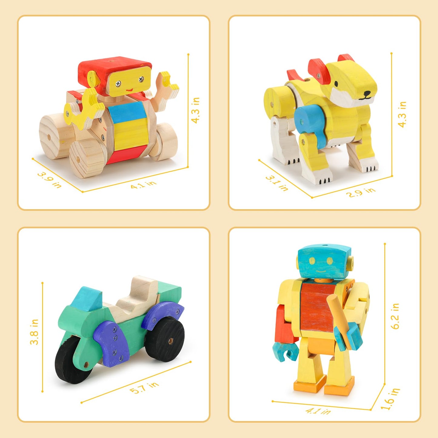 4-in-1 Wood Building STEM Kit for Kids DIY Craft