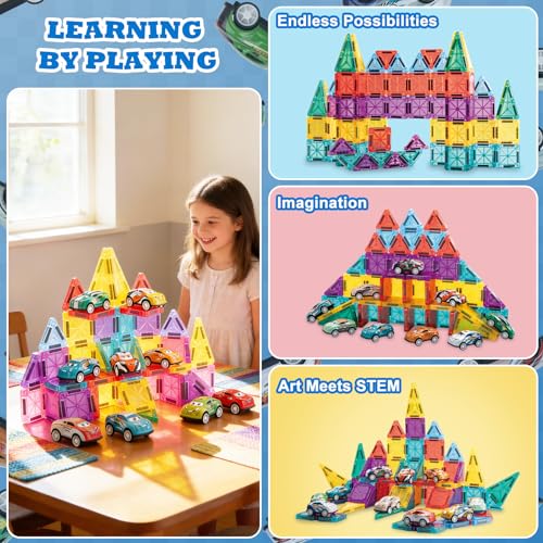 93-Piece Magnetic Tiles Travel STEM Set with Cars