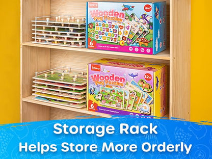 Wooden Toddler Puzzle Set Alphabet Animal Vehicle Toy