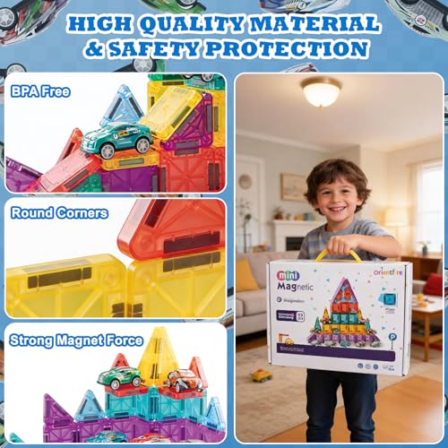 93-Piece Magnetic Tiles Travel STEM Set with Cars