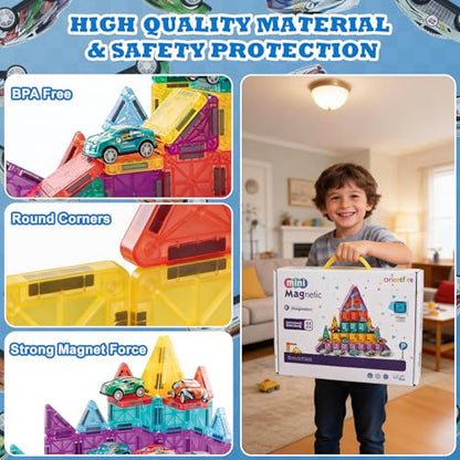 93-Piece Magnetic Tiles Travel STEM Set with Cars