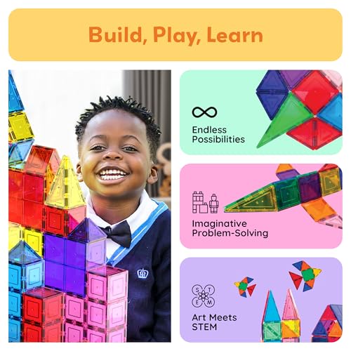 PicassoTiles 100 Piece Set 100pcs Magnet Building Tiles Clear Magnetic 3D Blocks Construction Playboards, Creativity Beyond Imagination, Inspirational, Recreational, Educational Conventional