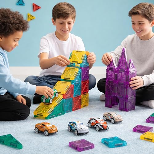 93-Piece Magnetic Tiles Travel STEM Set with Cars