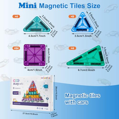 93-Piece Magnetic Tiles Travel STEM Set with Cars