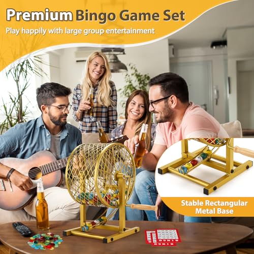 AugFir 12.6" Tall Bingo Game Sets with Steel Cage, Professional Bingo Game for Adults Includes Colorful Chips, 30 Cards and 75 Balls, Great for Fun Family, Large Groups, Parties
