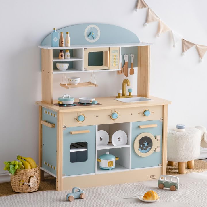 Wooden Kids Play Kitchen Pretend Toy Set