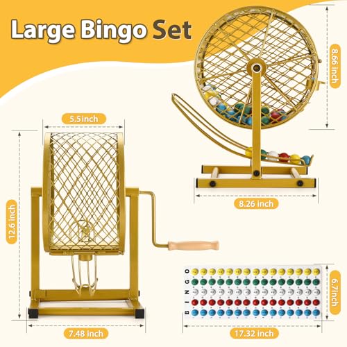 AugFir 12.6" Tall Bingo Game Sets with Steel Cage, Professional Bingo Game for Adults Includes Colorful Chips, 30 Cards and 75 Balls, Great for Fun Family, Large Groups, Parties