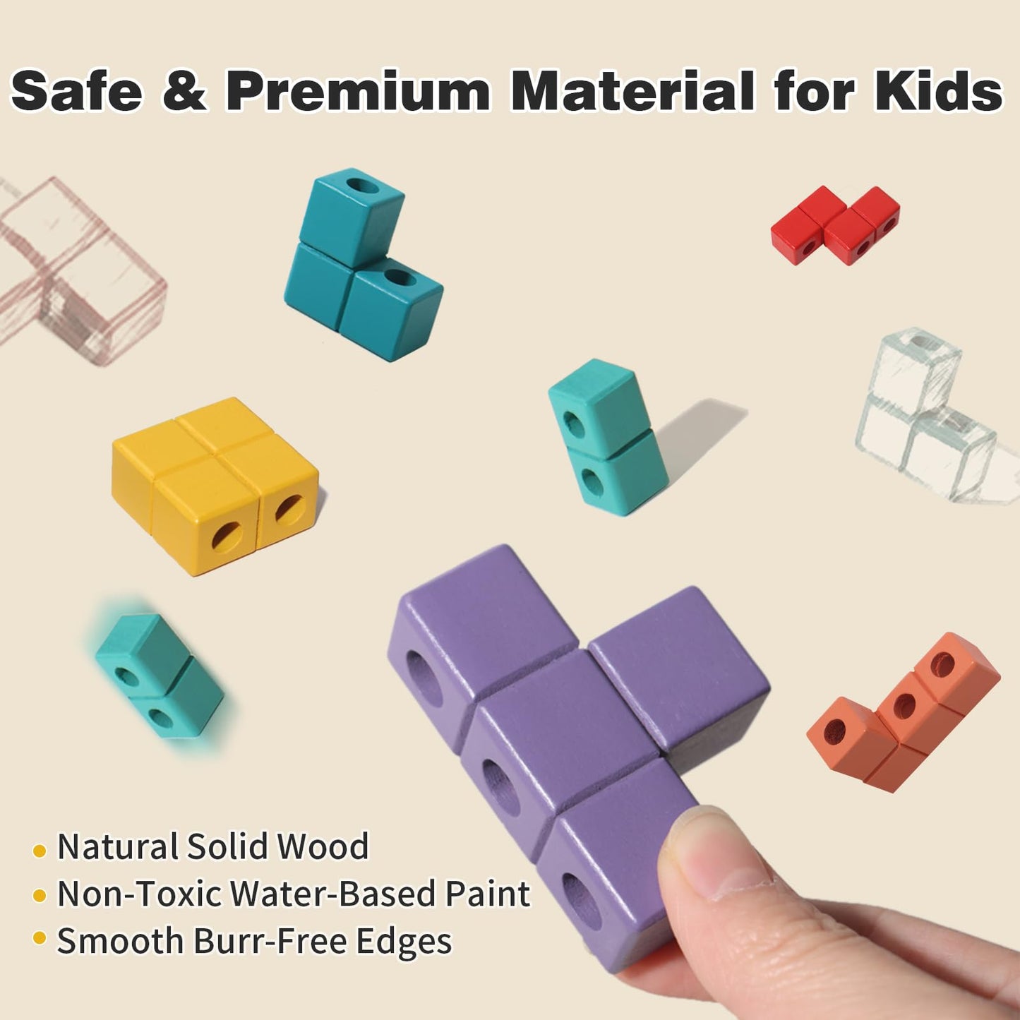 Montessori Wooden Block Puzzle Stacking Brain Teaser Toy
