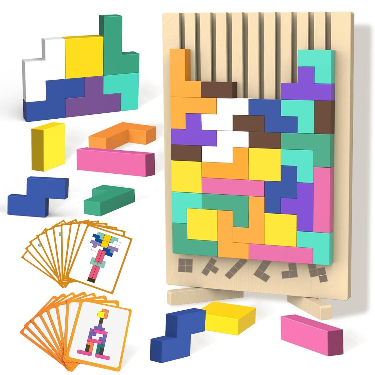 Montessori Wooden Block Puzzle Stacking Brain Teaser Toy