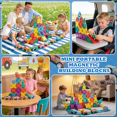 93-Piece Magnetic Tiles Travel STEM Set with Cars