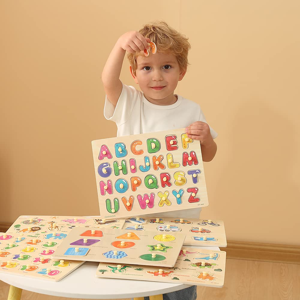 Wooden Peg Puzzle Set Alphabet Animal Learning Toy