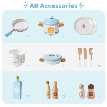 Wooden Kids Play Kitchen Pretend Toy Set
