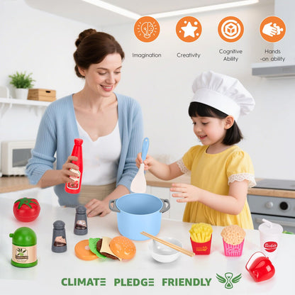 130-Piece Kids Kitchen Pretend Play Cooking Set