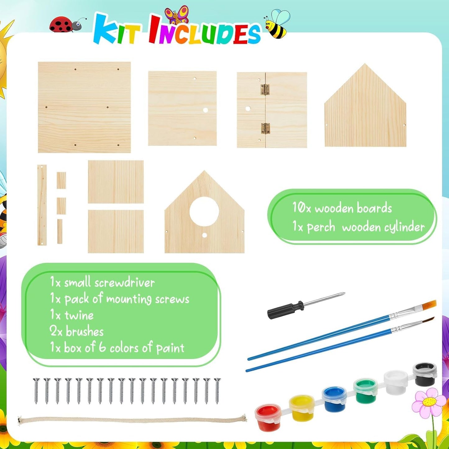 Wooden DIY Birdhouse Craft Kit with Paint Set