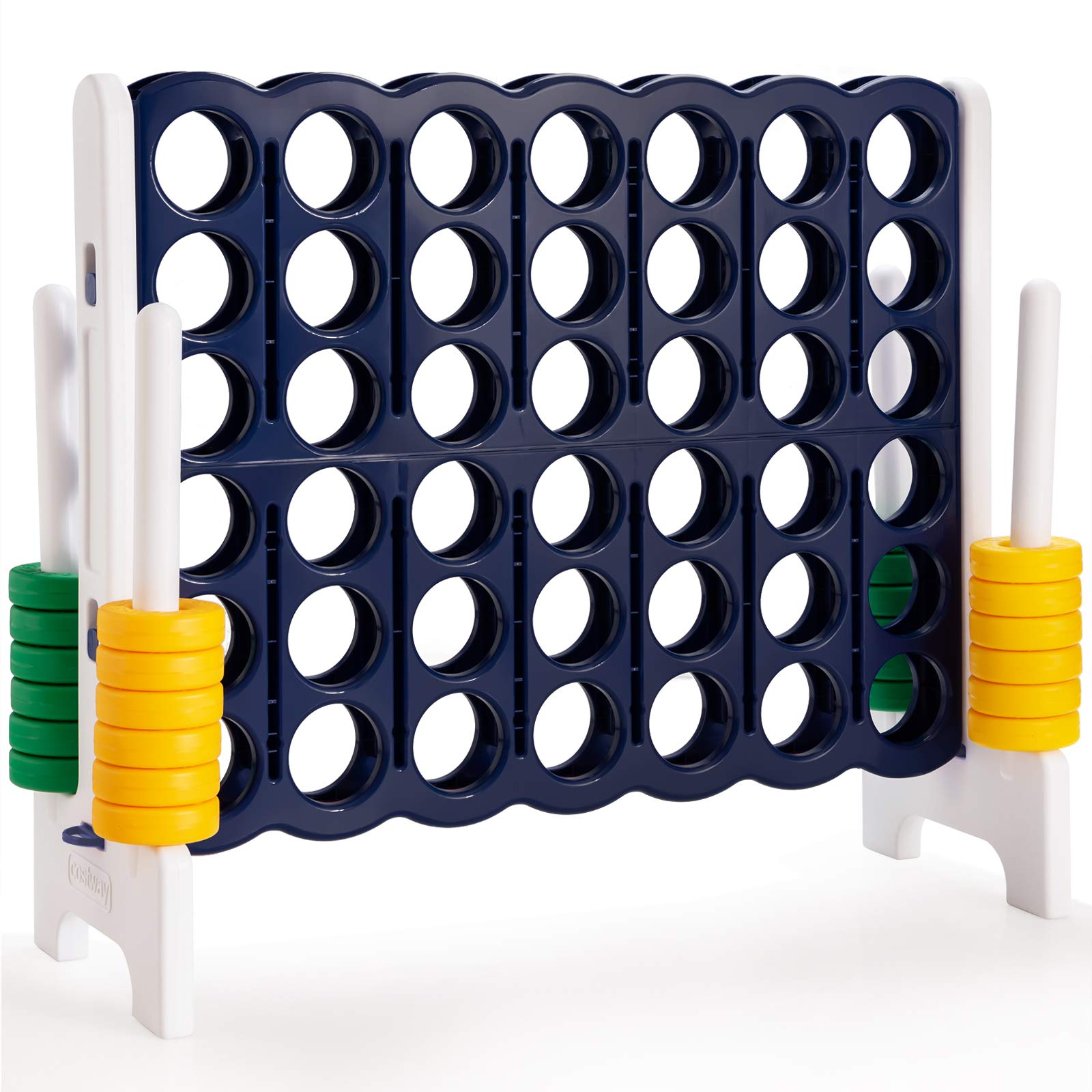 COSTWAY Giant 4 to Score Game Set, Jumbo Connect 4 Game Set with 42 Chess Pieces, Quick-release Levers & Mesh Pocket, Oversized 4-in-a-Row Backyard Game for Kids & Adults, Ideal for Indoors & Outdoors