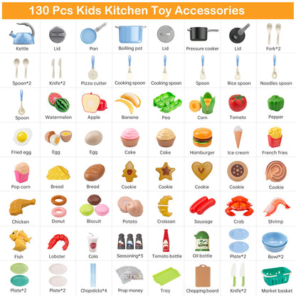 130-Piece Kids Kitchen Pretend Play Cooking Set