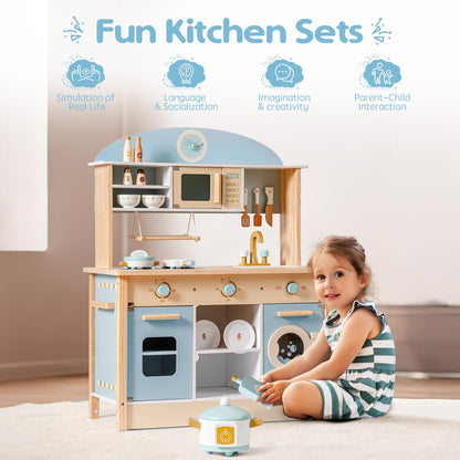 Wooden Kids Play Kitchen Pretend Toy Set