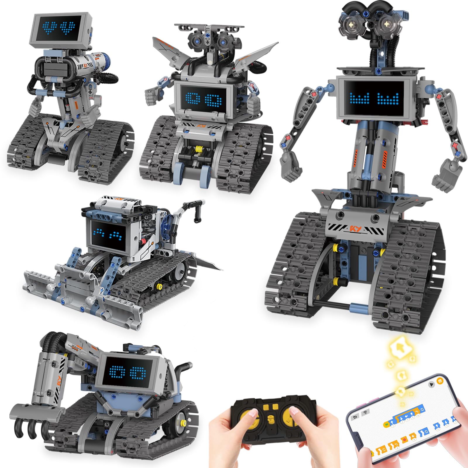 Ansnibe Robot Building Kit with APP/Remote Control STEM Gifts for Boys Age 8-16,Technic Coding Robotic Toys for Kids Birthday, Buildable 5in1 Models