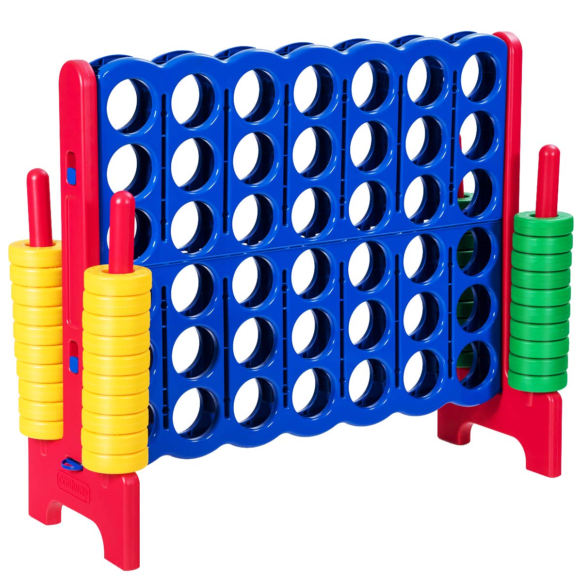 COSTWAY Giant 4 to Score Game Set, Jumbo Connect 4 Game Set with 42 Chess Pieces, Quick-release Levers & Mesh Pocket, Oversized 4-in-a-Row Backyard Game for Kids & Adults, Ideal for Indoors & Outdoors