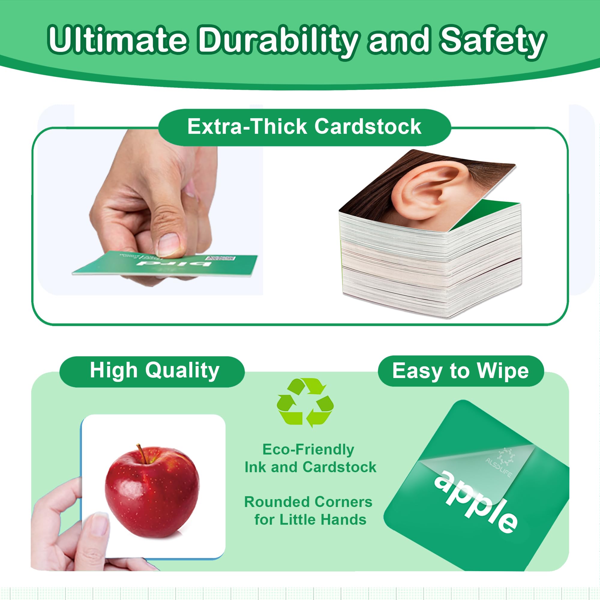 ALSOLIFE Noun Flash Cards for Toddlers, 50 First Words Photo Cards, Thick & Durable Speech Therapy Materials, Animal Cards Have Videos for Fun Learning, Autism Flash Cards Non Verbal Teaching Tool