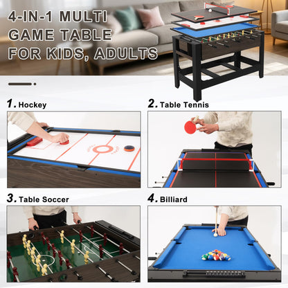 4-in-1 Game Table Air Hockey Foosball Ping Pong