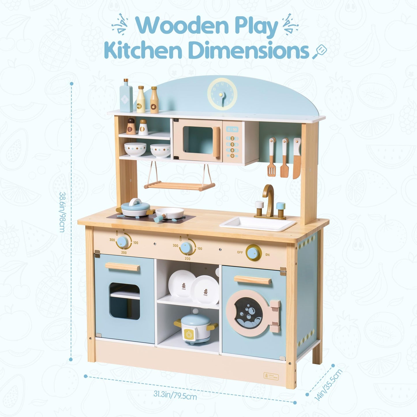 Wooden Kids Play Kitchen Pretend Toy Set