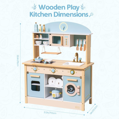 Wooden Kids Play Kitchen Pretend Toy Set