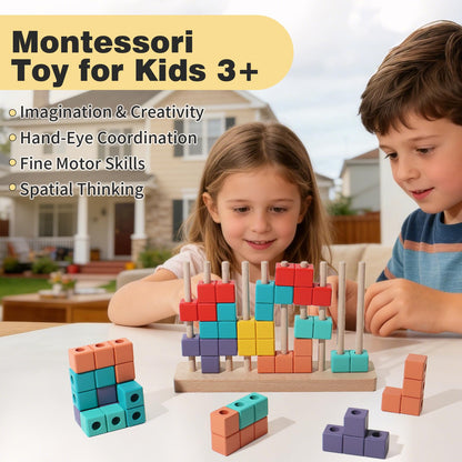 Montessori Wooden Block Puzzle Stacking Brain Teaser Toy