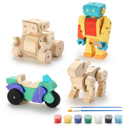4-in-1 Wood Building STEM Kit for Kids DIY Craft