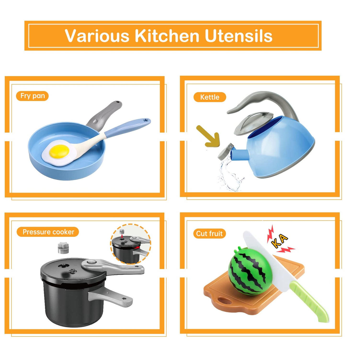130-Piece Kids Kitchen Pretend Play Cooking Set