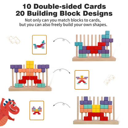 Montessori Wooden Block Puzzle Stacking Brain Teaser Toy