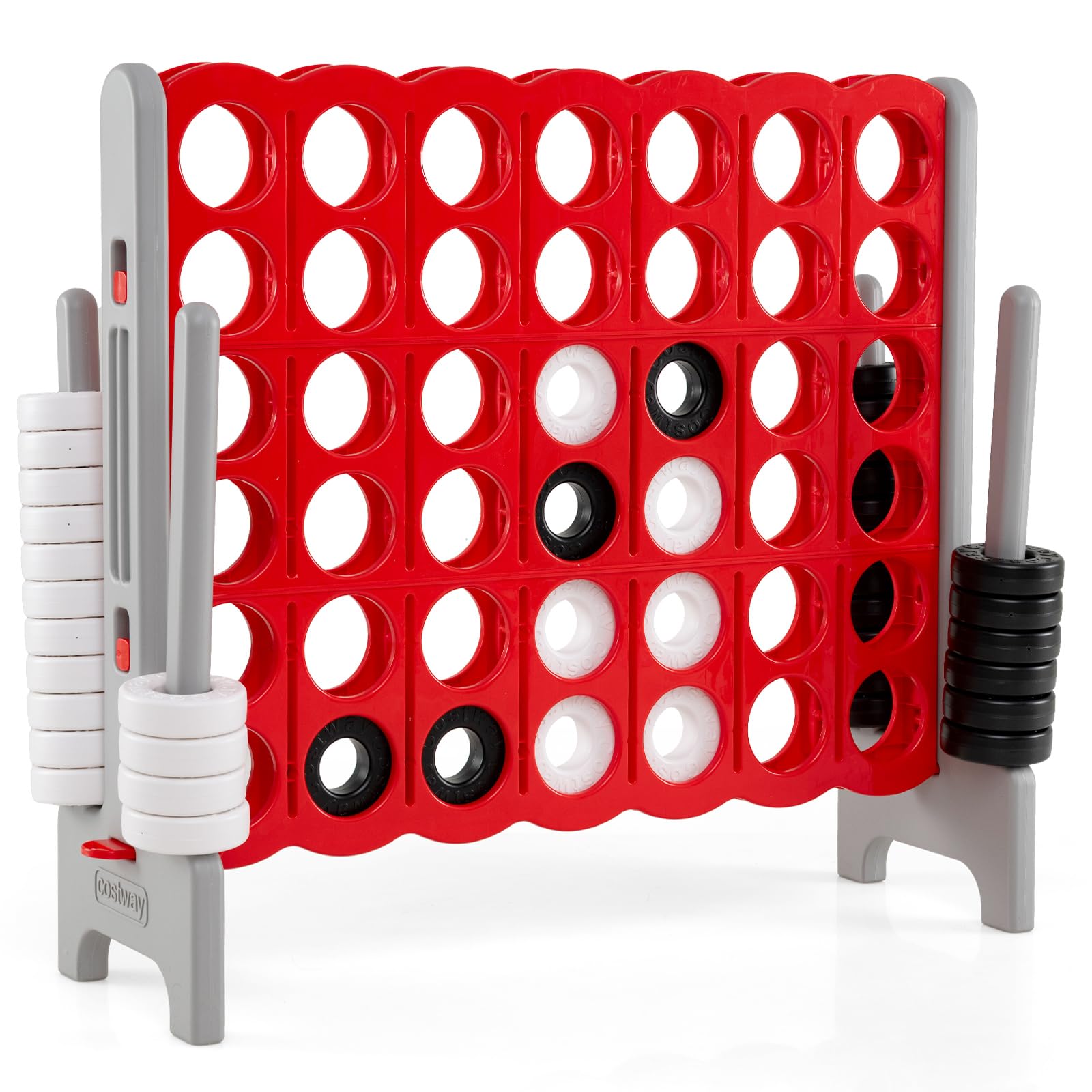 COSTWAY Giant 4 to Score Game Set, Jumbo Connect 4 Game Set with 42 Chess Pieces, Quick-release Levers & Mesh Pocket, Oversized 4-in-a-Row Backyard Game for Kids & Adults, Ideal for Indoors & Outdoors