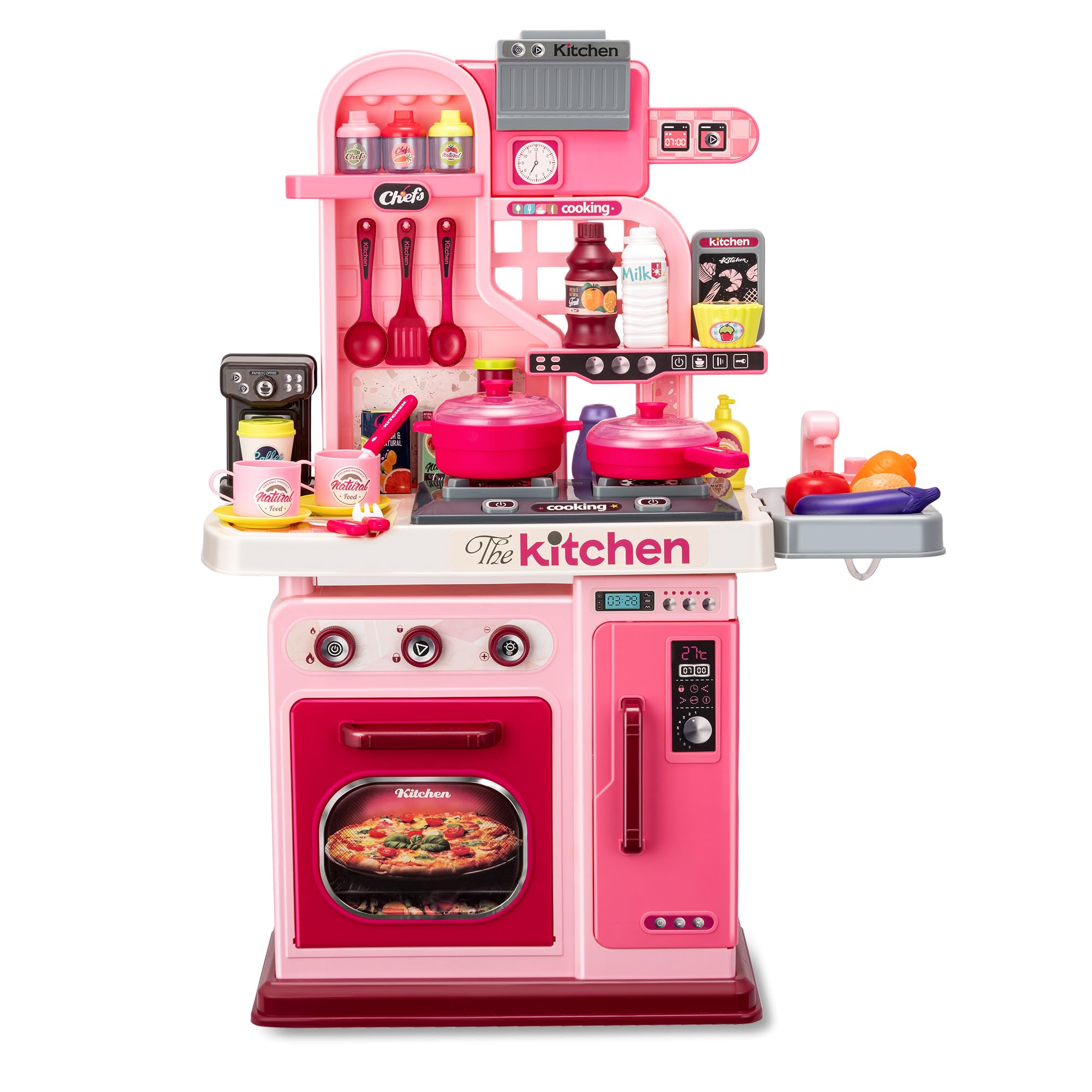 Kids Kitchen Playset-53pcs Cooking Stove,Paly Sink,Oven,Kitchen Toys with Realistic Lights&Sounds，Pretend Play Toys,Kitchen Toys for Toddler