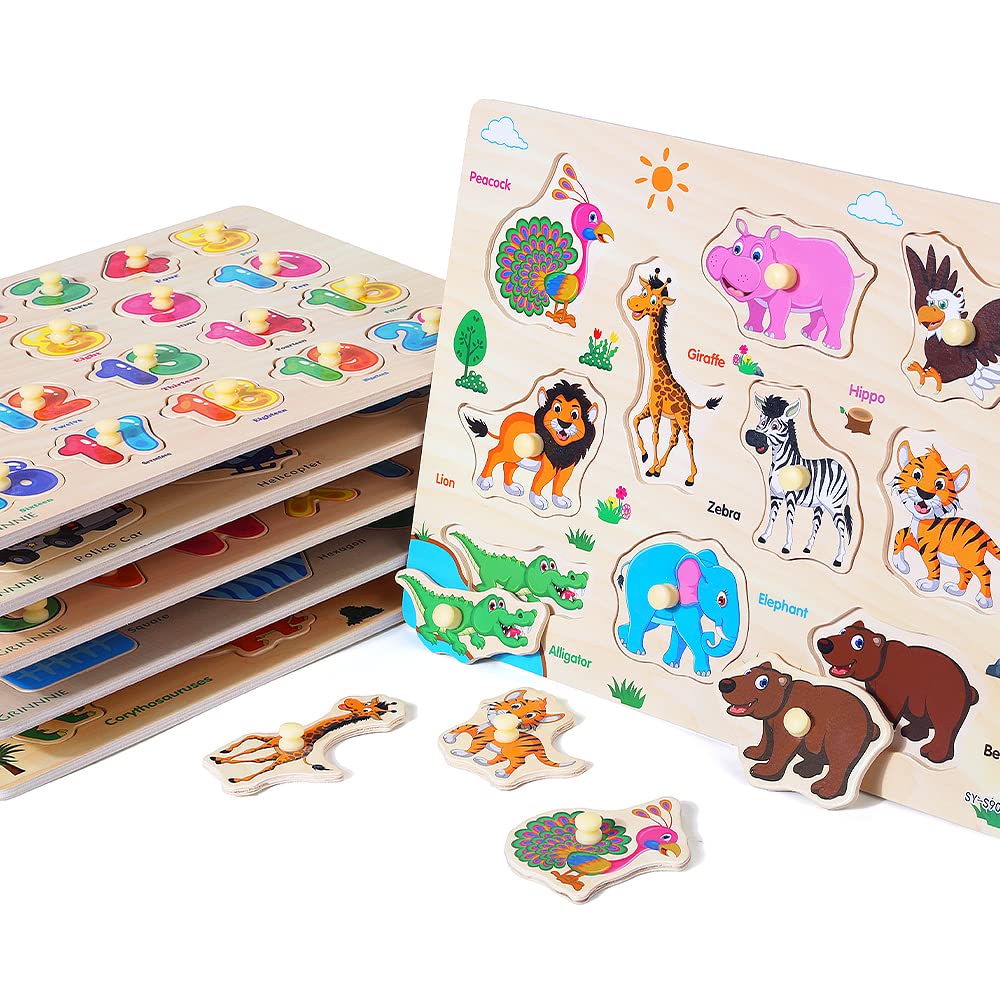Wooden Peg Puzzle Set Alphabet Animal Learning Toy