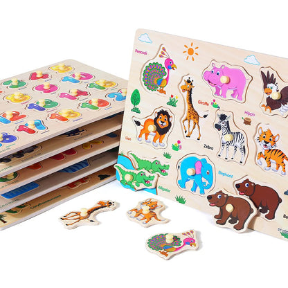 Wooden Peg Puzzle Set Alphabet Animal Learning Toy