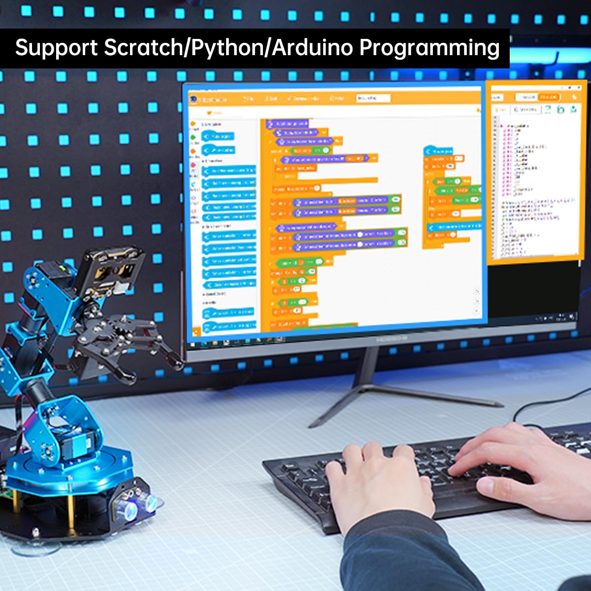 AI Vision & Voice Interaction Smart Robotic Arm for Arduino Scratch Python 6DOF Robot Arm STEM Project Educational Robot & Engineering Kits, Science/Coding/Programming Set, xArmAI