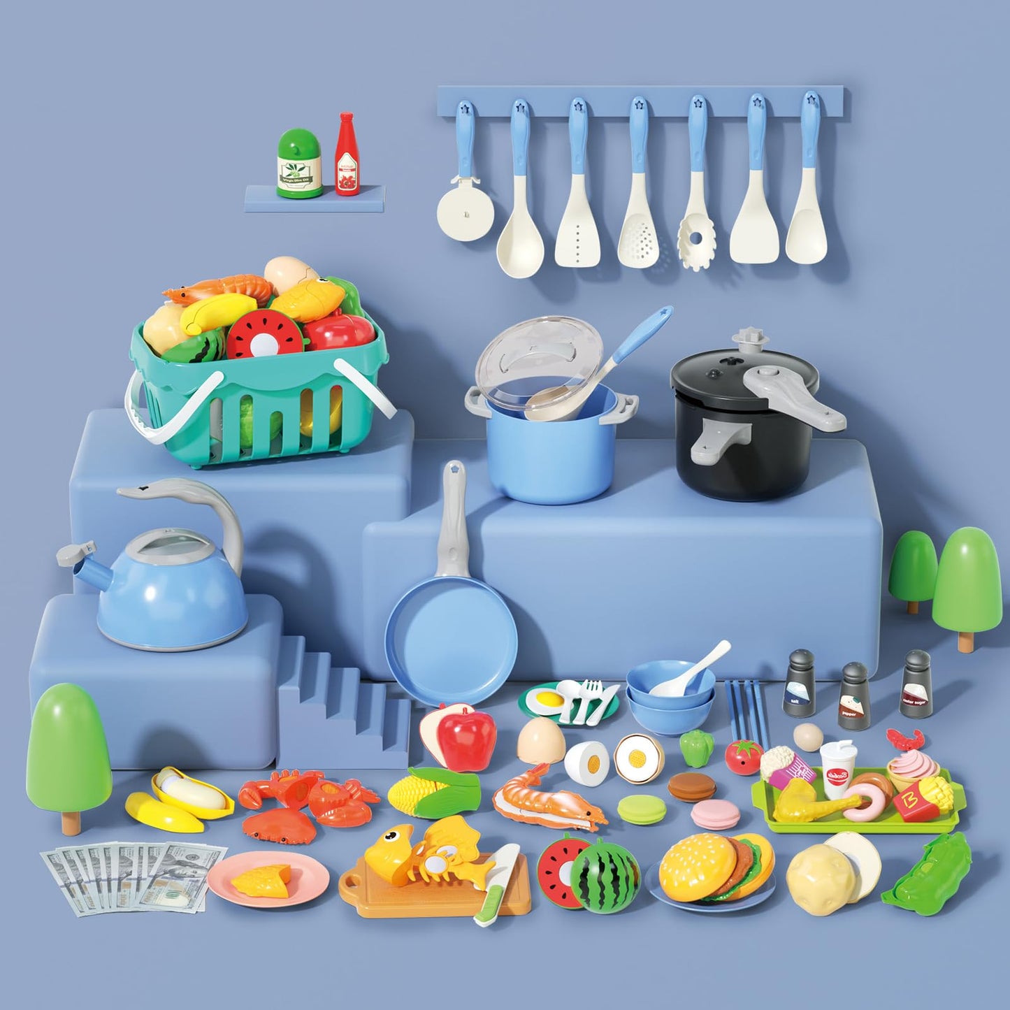 130-Piece Kids Kitchen Pretend Play Cooking Set