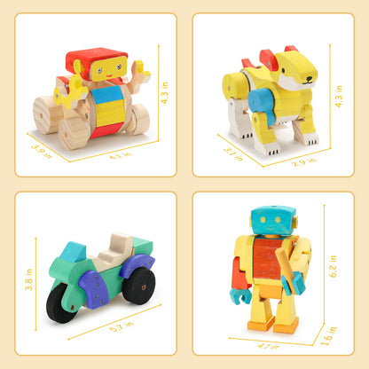 4-in-1 Wood Building STEM Kit for Kids DIY Craft
