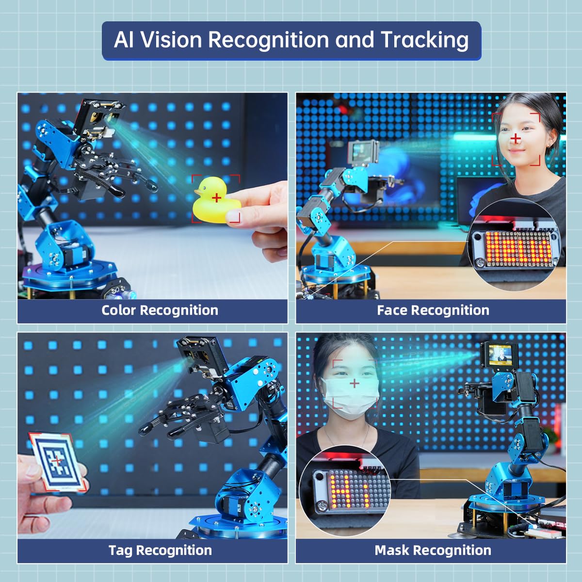 AI Vision & Voice Interaction Smart Robotic Arm for Arduino Scratch Python 6DOF Robot Arm STEM Project Educational Robot & Engineering Kits, Science/Coding/Programming Set, xArmAI