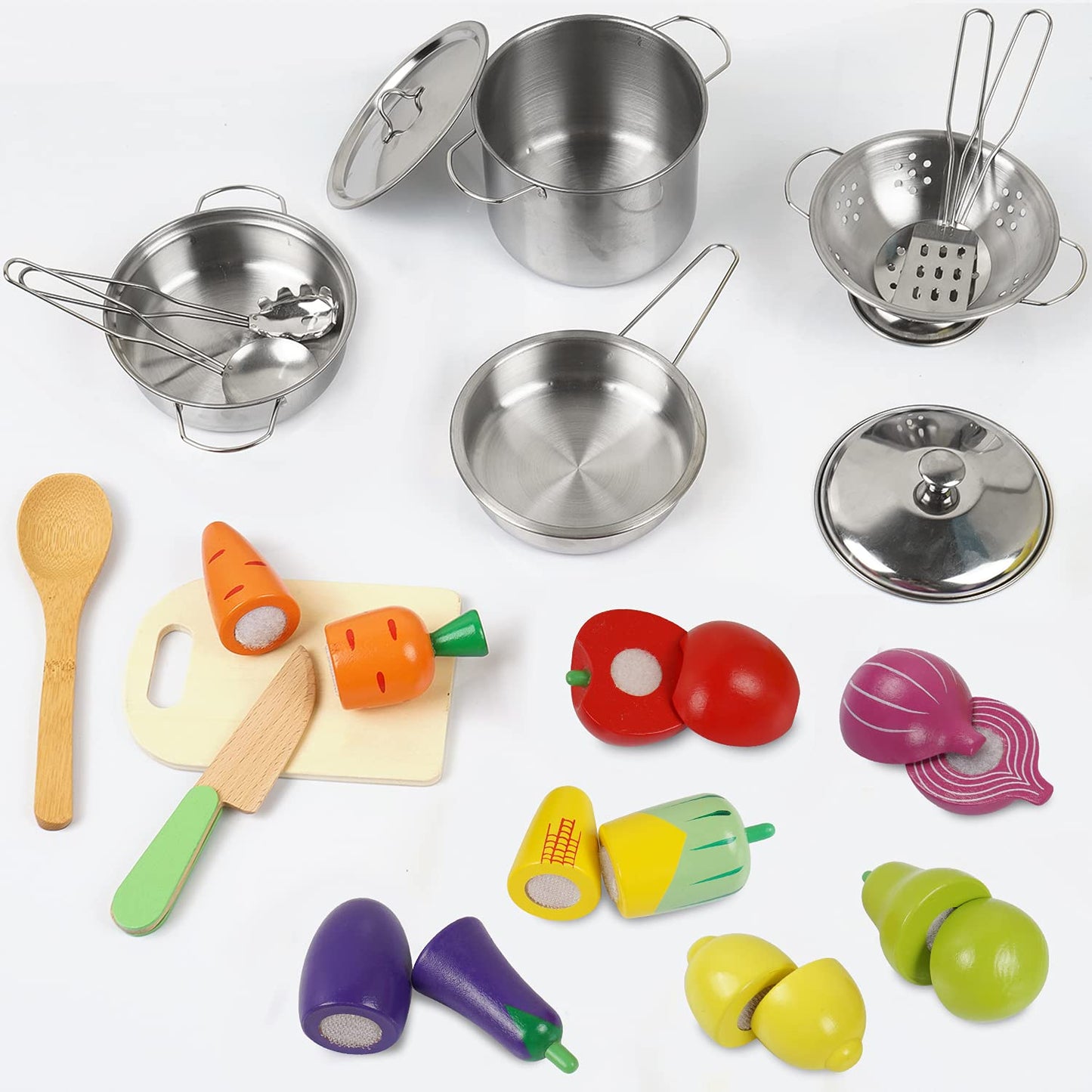 Wooden Kids Kitchen Play Food Cooking Set Accessories