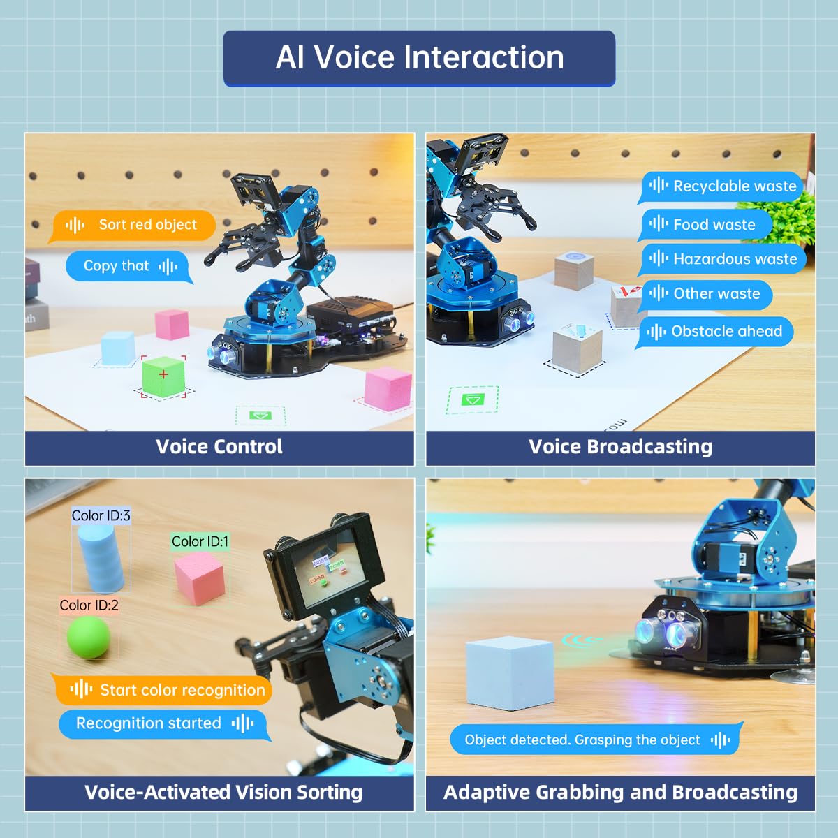 AI Vision & Voice Interaction Smart Robotic Arm for Arduino Scratch Python 6DOF Robot Arm STEM Project Educational Robot & Engineering Kits, Science/Coding/Programming Set, xArmAI