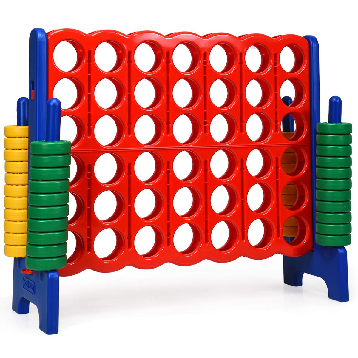 COSTWAY Giant 4 to Score Game Set, Jumbo Connect 4 Game Set with 42 Chess Pieces, Quick-release Levers & Mesh Pocket, Oversized 4-in-a-Row Backyard Game for Kids & Adults, Ideal for Indoors & Outdoors