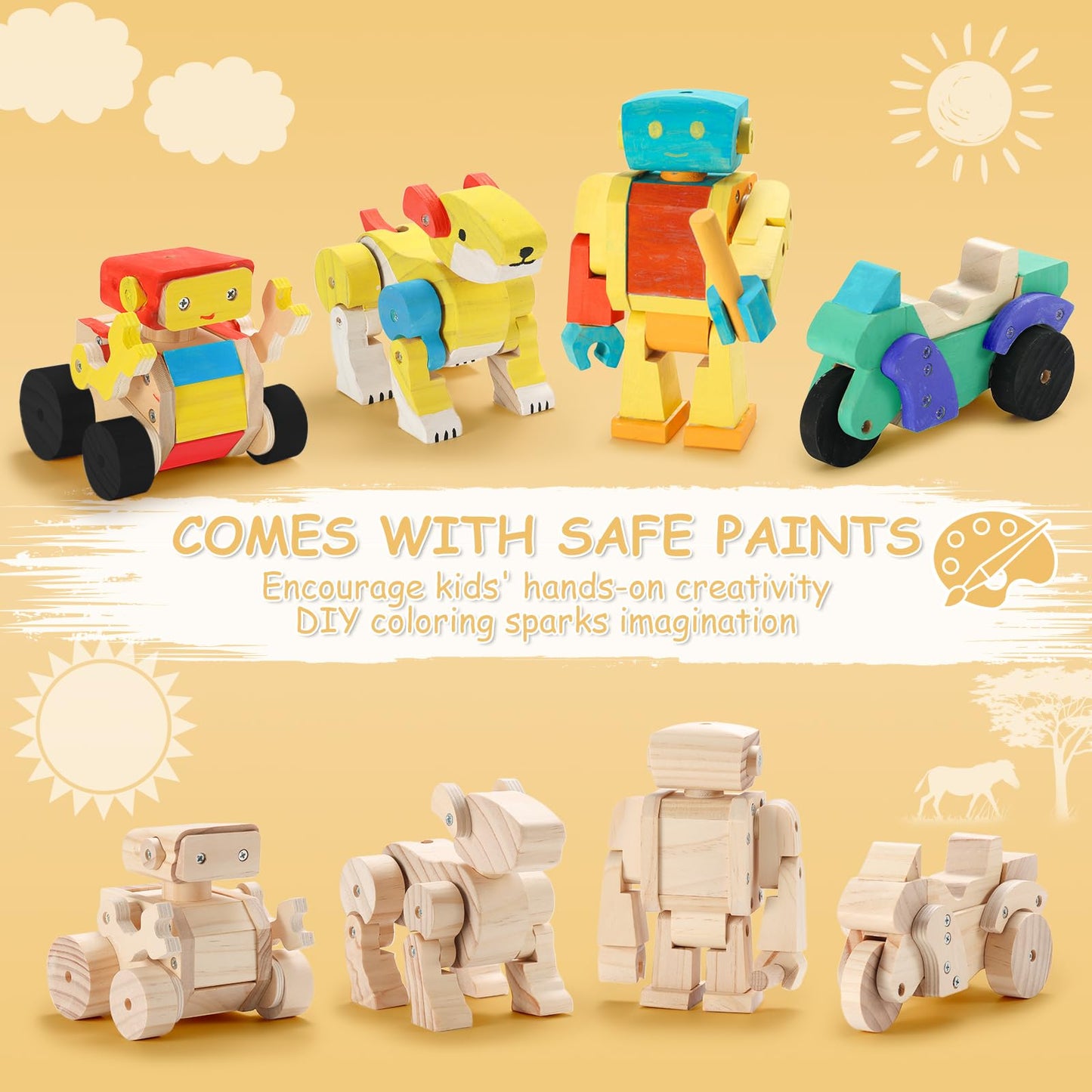 4-in-1 Wood Building STEM Kit for Kids DIY Craft