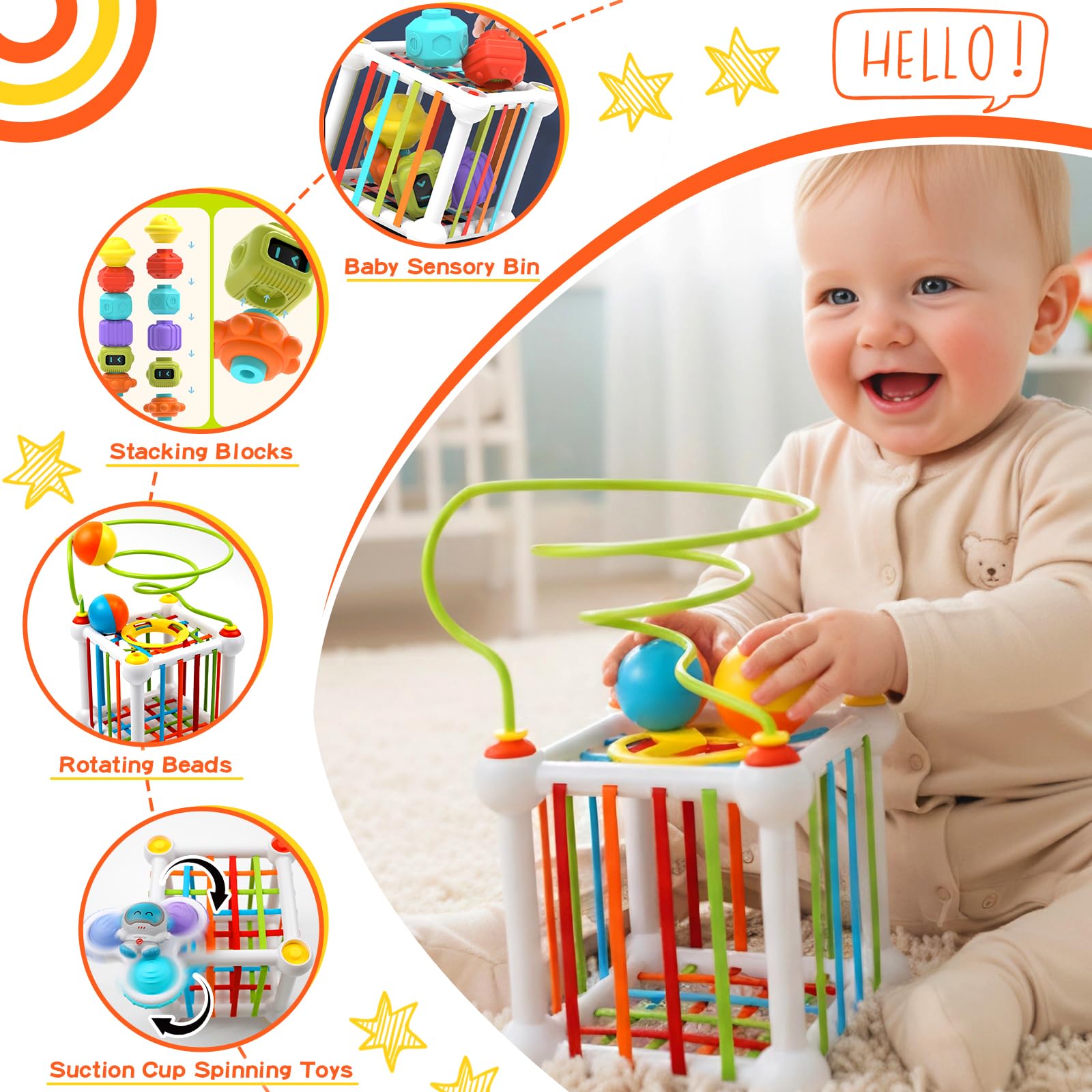 Fyxttalor Baby Toy for 12M+, Montessori Sensory Toy Play Set for Toddlers, Educational Toy in Stollers for Development Fine Motor Skills Gift for Boys& Girls