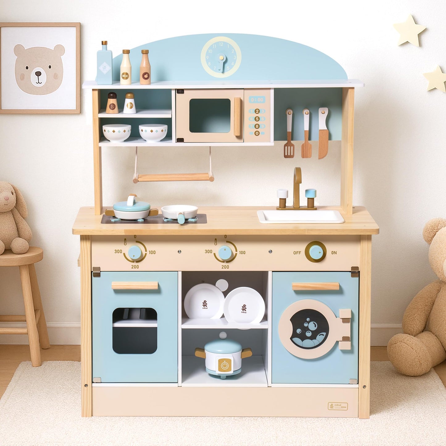 Wooden Kids Play Kitchen Pretend Toy Set