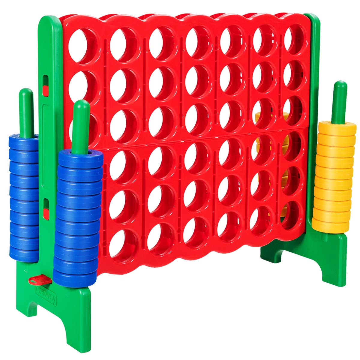 COSTWAY Giant 4 to Score Game Set, Jumbo Connect 4 Game Set with 42 Chess Pieces, Quick-release Levers & Mesh Pocket, Oversized 4-in-a-Row Backyard Game for Kids & Adults, Ideal for Indoors & Outdoors