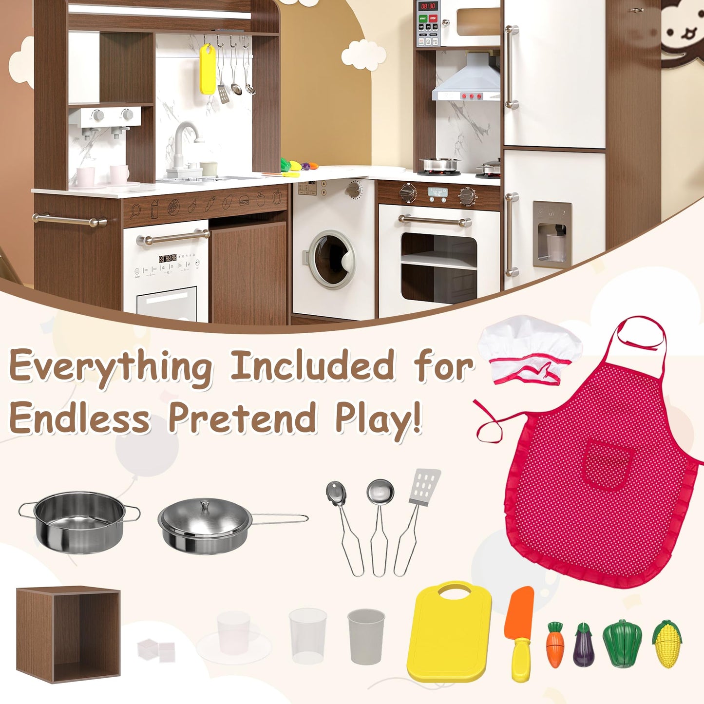 Kids Wooden Corner Play Kitchen Set
