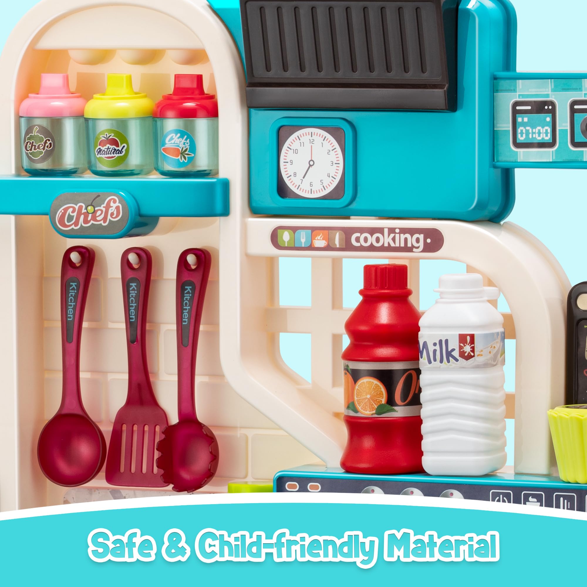 Kids Kitchen Playset-53pcs Cooking Stove,Paly Sink,Oven,Kitchen Toys with Realistic Lights&Sounds，Pretend Play Toys,Kitchen Toys for Toddler