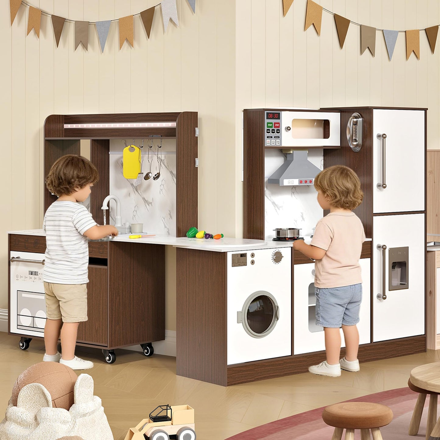 Kids Wooden Corner Play Kitchen Set
