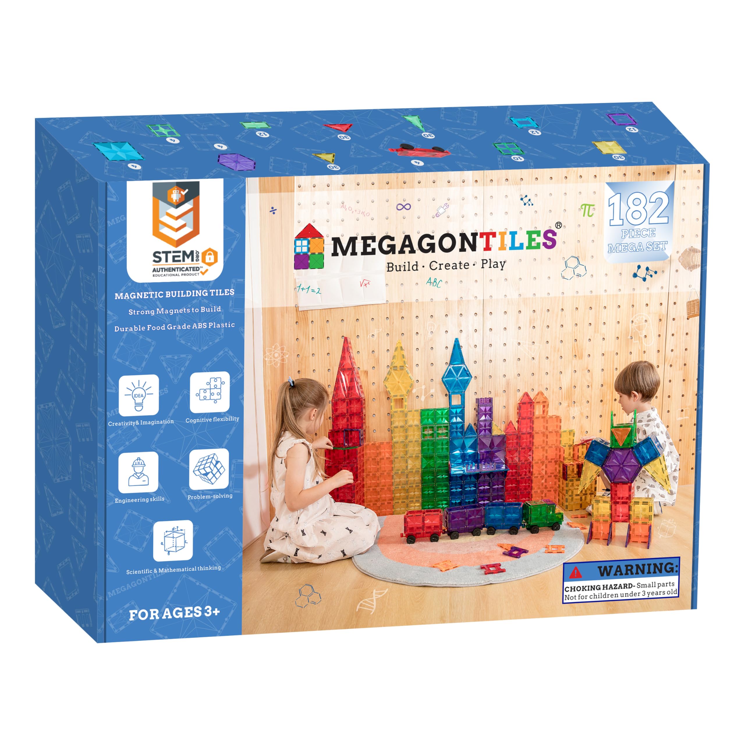 MEGAGONTILES Premium Magnetic Tiles, MEGA Magnet Tiles Set, STEM AUTHENTICATED, Magnetic Blocks, Magnetic Toys, Magnetic Building Blocks, Toddler Boys Girls 3-10 Year Old
